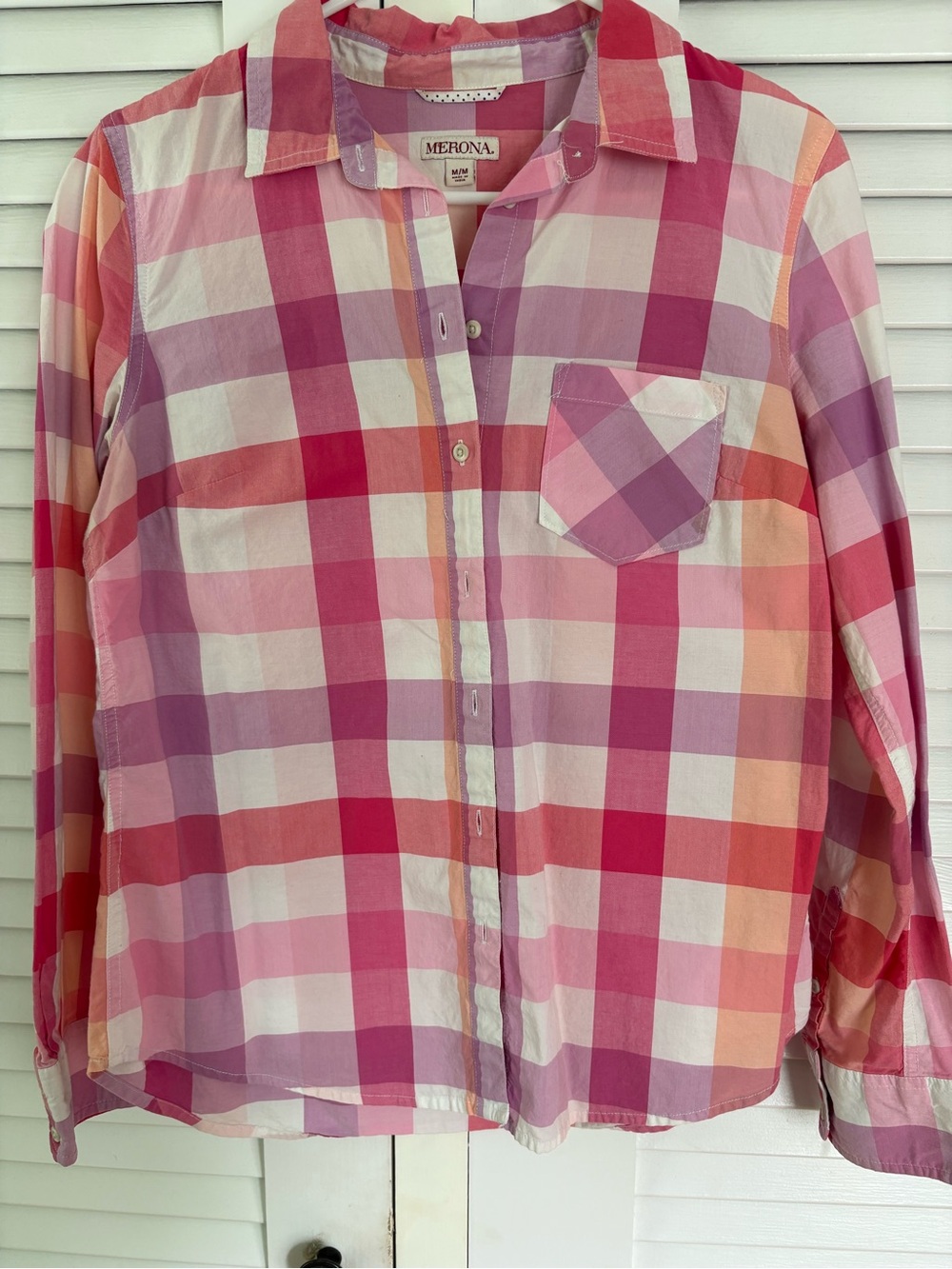 Merona Pink Purple & Coral Plaid Button-Down Shirt